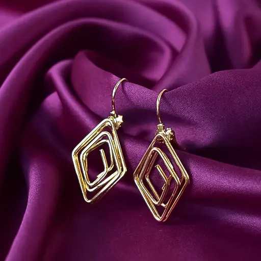 Diamound Shape Gold Plated Modern Design Earrings